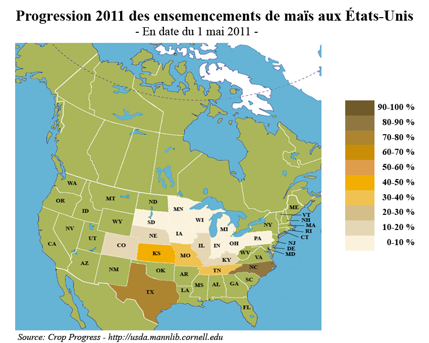 Progression des semis US au 2 mai 2011 Progression des semis US au 2 mai 2011